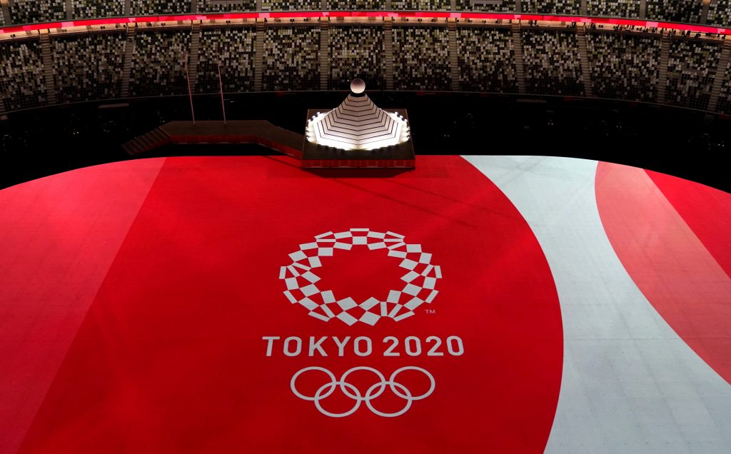 The logo of the Tokyo 2020 Olympics is seen during the opening ceremony. Olympic Stadium, Tokyo, Japan - July 23, 2021 (REUTERS/Athit Perawongmetha)