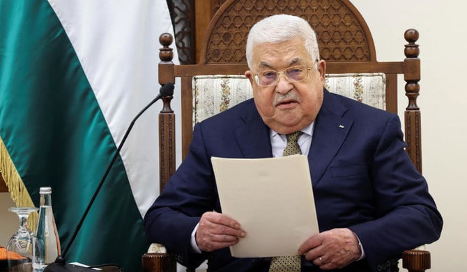 Palestinian leader Mahmoud Abbas reads a statement during a meeting with U.S. Secretary of State Antony Blinken (not seen) in Ramallah in the Israeli-occupied West Bank January 31, 2023. (REUTERS)