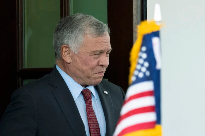 King Abdullah II leaves the White House after a lunch meeting with President Joe Biden. (AP)