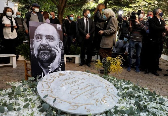 A picture of Lokman Slim, a publisher and activist, at his memorial service one week after he was found dead in his car in Beirut. (File/Reuters)