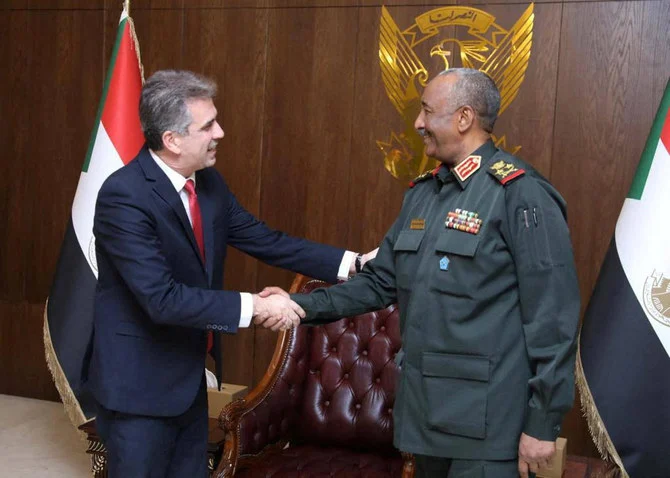 Sudan's ruling General Abdel Fattah Al-Burhan meets Israel's foreign minister Eli Cohen in Khartoum (REUTERS)