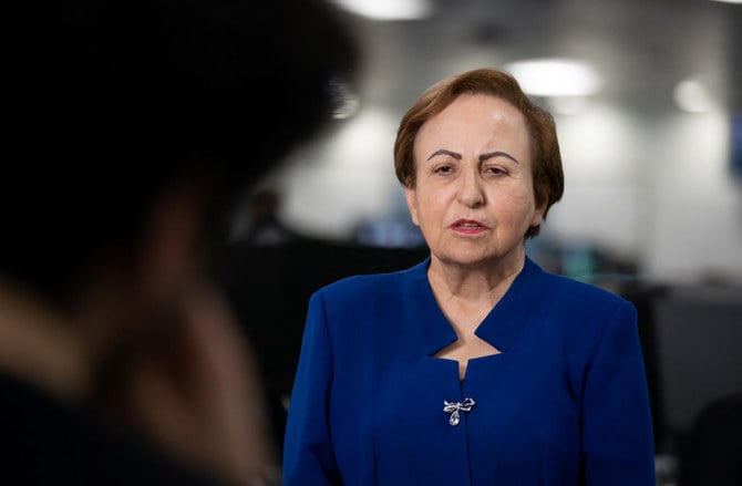 Iranian Nobel Peace Prize Laureate Shirin Ebadi being interviewed at the Thomson Reuters office in London on February 2, 2023. (REUTERS)
