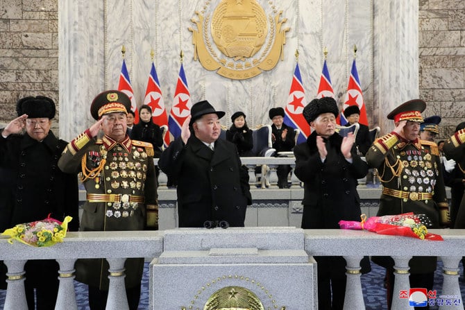 North Korean leader Kim Jong Un, his wife Ri Sol Ju and their daughter Kim Ju Ae attend a military parade to mark the 75th founding anniversary of North Korea's army in Pyongyang on Feb. 8, 2023. (KCNA via Reuters)