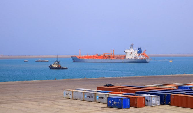 Loading docks at the Houthi-occupied western Hodeidah port on May 28, 2022. (AFP)
