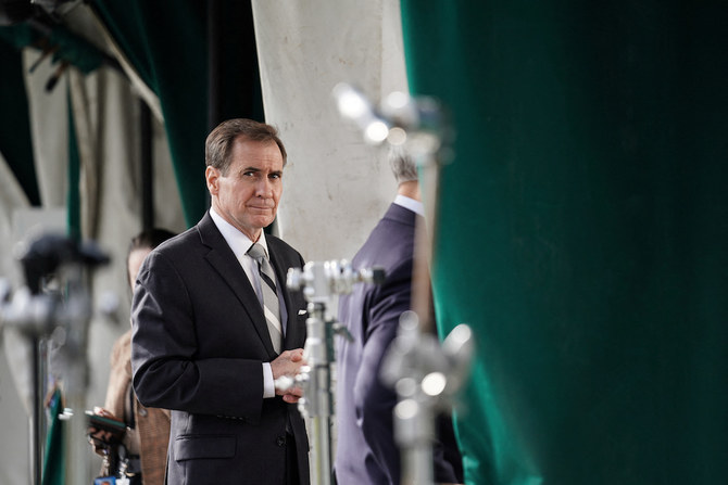 US National Security Council Coordinator for Strategic Communications John Kirby speaks to reporter outside the White House, Feb. 23, 2023. (Reuters)