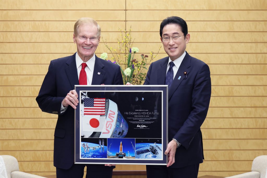 Kishida and Nelson referred to a space cooperation pact that Japan and the United States signed last month, with the prime minister stressing that the Japan-US cooperation has entered a new era. (Twitter/@JPN_PMO)