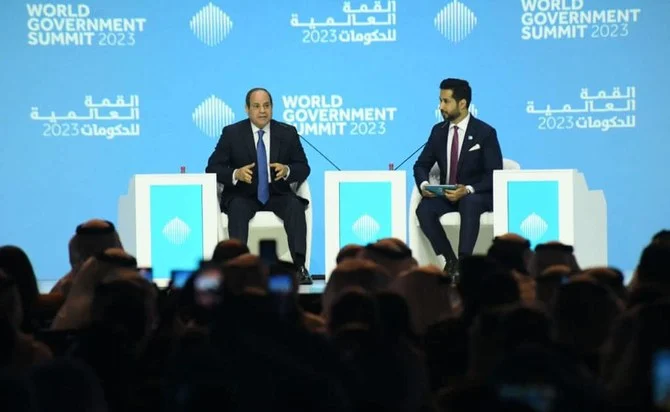 Egyptian President Abdel Fattah El-Sisi speaks at the 10th annual World Government Summit on Monday. (Spokesman for the Egyptian Presidency)