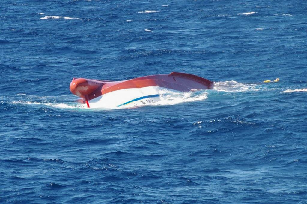 The coastguard has been searching the area with patrol ships and helicopters since receiving the information about the capsized boat on Sunday afternoon from the Maritime Self-Defense Force. (AFP)