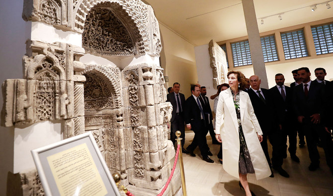 UNESCO chief Audrey Azoulay tours the national museum in Baghdad during a three-day visit to Iraq. (AFP)
