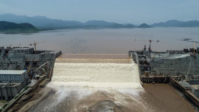 The Grand Ethiopian Renaissance Dam (GERD) on the Blue Nile River in Guba, northwest Ethiopia, July 20, 2020. (AFP)