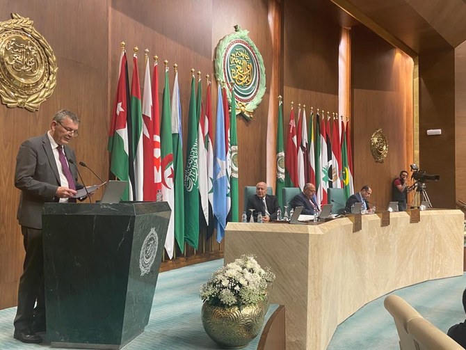 UNRWA Commissioner-General Philippe Lazzarini addresses the League of Arab States in Cairo. (UNRWA)