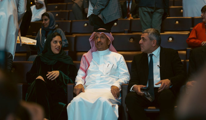 Princess Haifa bint Muhammad Al Saud, Ahmed Al-Khateeb, and Zurab Pololikashvili in Best Village Ceramony by UNWTO in Al Ula. (AN photo by Abdulrahman Bin Shalhoub)