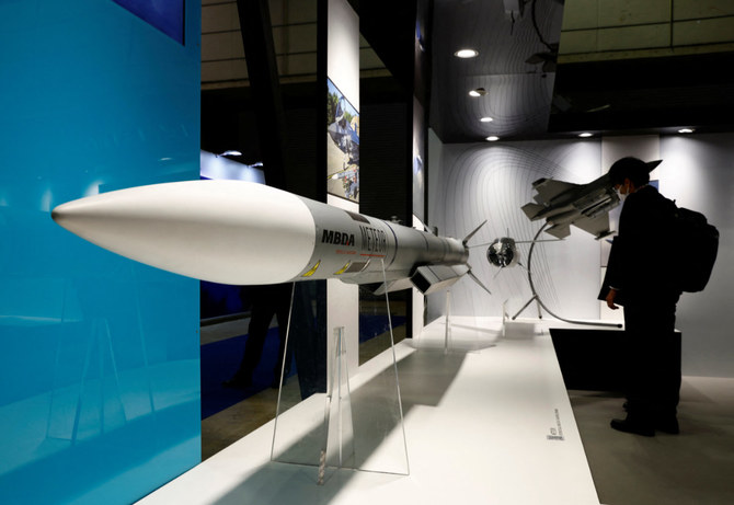 Mitsubishi Heavy Industries' Unmanned surface vehicle is displayed at the DSEI Japan defense show at Makuhari Messe in Chiba, east of Tokyo, on March 15, 2023. (REUTERS)