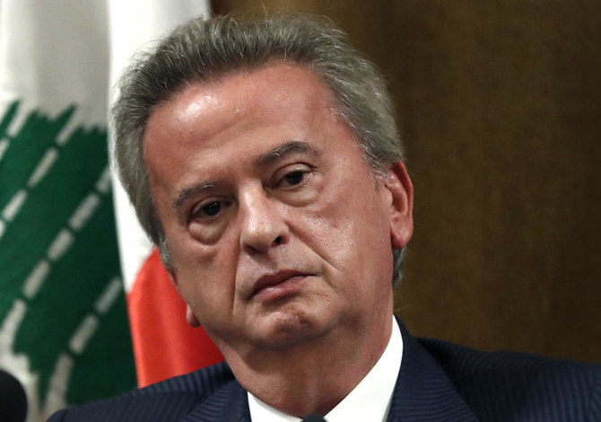 Riad Salameh the governor of Lebanon’s Central Bank, listens to a journalist’s question during a press conference, in Beirut on Nov. 11, 2019. (AP/File)