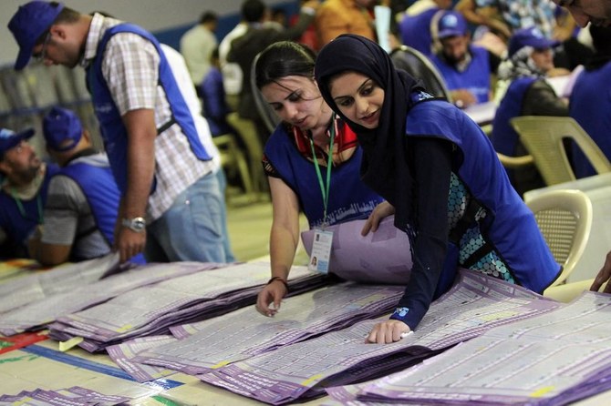 Iraq’s last provincial elections took place in 2013, when loyalists of then prime minister Nuri Al-Maliki came out on top. Above, election officers count votes following the provincial elections. (AFP file photo)