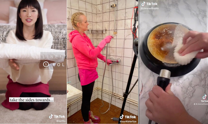 Combo image of screen grabs taken from viral TikTok videos showing (from left) Maria Kondom, Auri Kananen and Abbi in action.