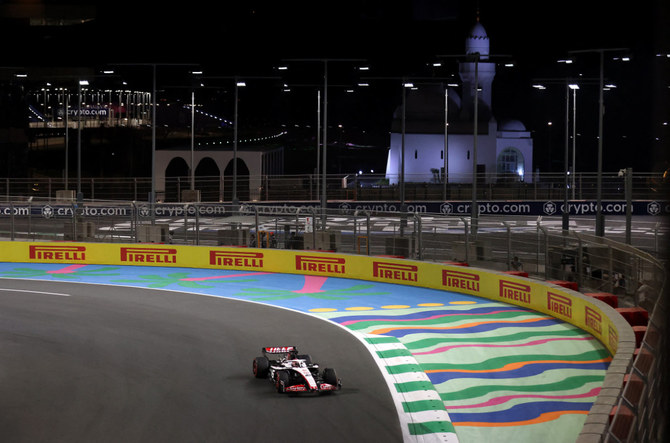 Haas' Kevin Magnussen in action during practice at the Jeddah Corniche Circuit on March 17, 2023. (Reuters)