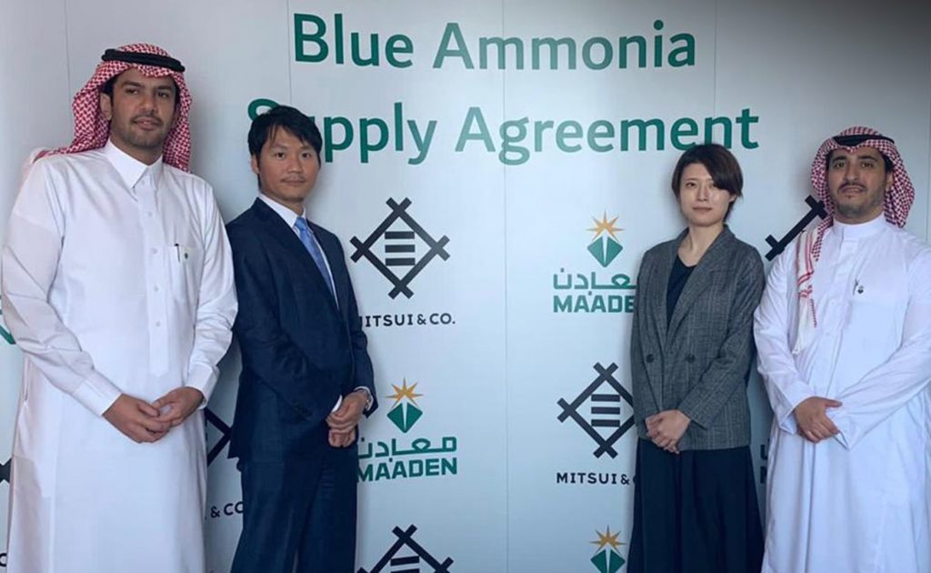 Saudi Arabian Mining Co (Ma'aden) signs a joint declaration agreement with Japan's Mitsui & Co. to be the first commercial supplier of blue ammonia to Japan in 2023. (Twitter/@MaadenKSA)