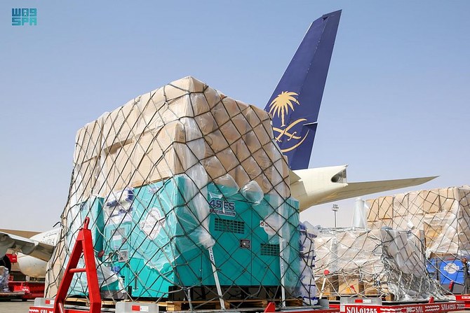 The third relief plane carrying 30 tons of aid from Saudi Arabia to the people of Ukraine departed from King Khalid International Airport in Riyadh. (SPA)