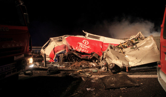 The site of a crash, where two trains collided, is seen near the city of Larissa, Greece, March 1, 2023. (Reuters)