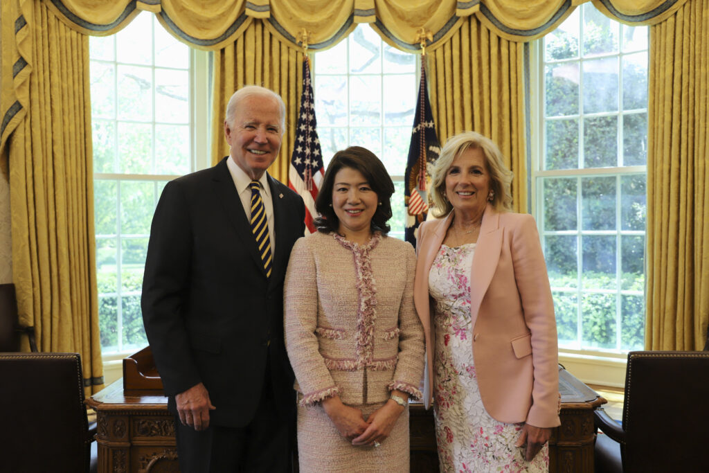 Yuko was the first wife of any Japanese prime minister to visit the White House alone, according to the Japanese government. (AFP)
