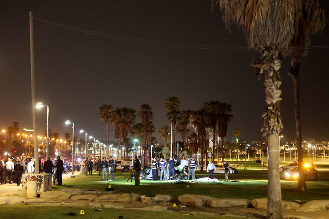 A general view of the scene of a shooting attack in Tel Aviv, Israel April 7, 2023. (Reuters)