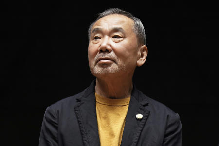 Japanese novelist Haruki Murakami poses for media members during a news conference on the university's new international house of literature as known as The Haruki Murakami Library at the Waseda University in Tokyo on Sept. 22, 2021. (AP)