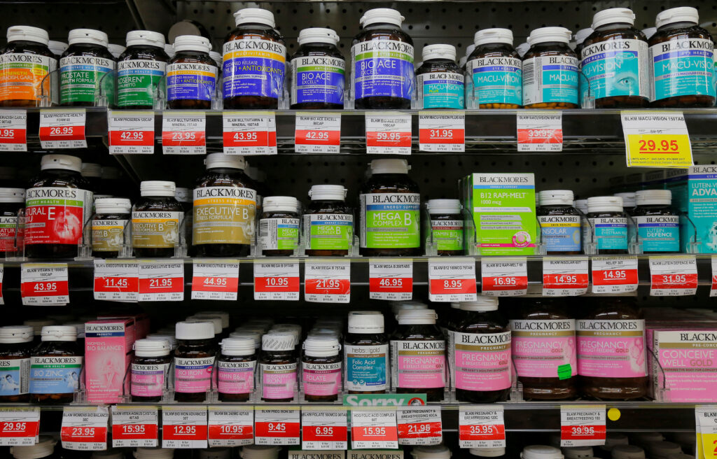  Blackmores Brand supplements stock shelves at a Mr Vitamins store in Sydney, Australia, March 9, 2017. (File/Reuters)