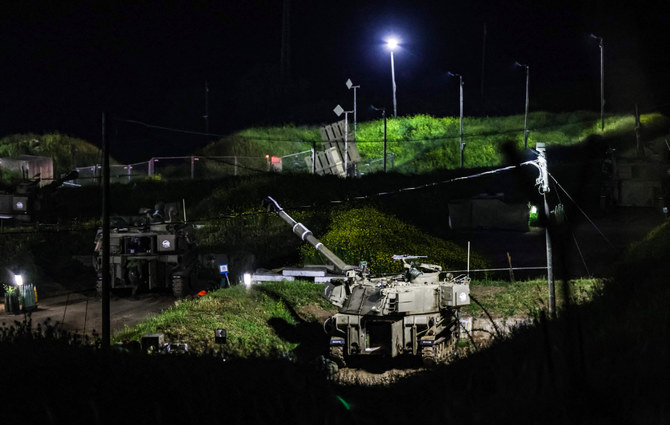 This file photo taken on April 6, 2023 shows a view of Israeli self-propelled artillery howitzers stationed at an Israeli army base in Zawra in the Israeli-annexed Golan Heights. (AFP)