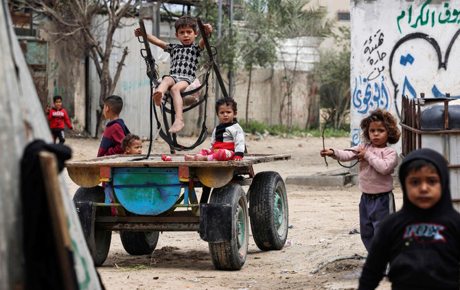 Palestinian children play in Gaza City during the holy month of Ramadan. (AFP)