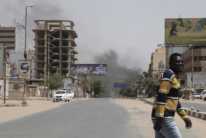 Smoke is seen rising from a neighborhood in Khartoum, Sudan, Saturday, April 15, 2023. (AP)
