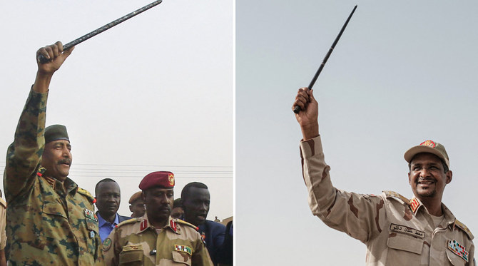 Sudanese Armed Forces chief Abdel Fattah Al-Burhan (left) and his deputy, Mohamed Hamdan Dagalo, commander of the Rapid Support Forces. (AFP)