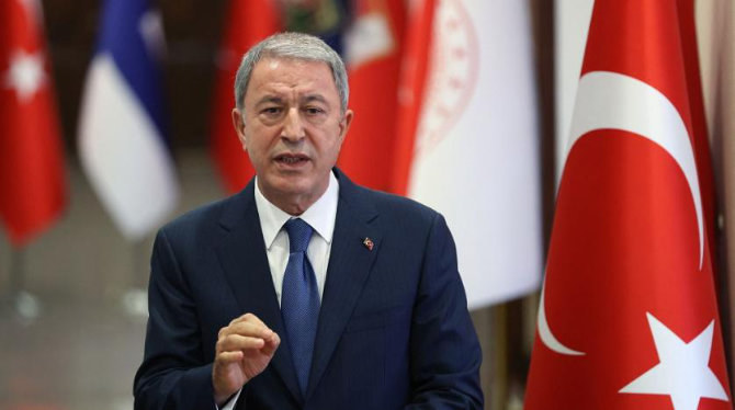 Turkiye’s Defense Minister Hulusi Akar. (AFP)