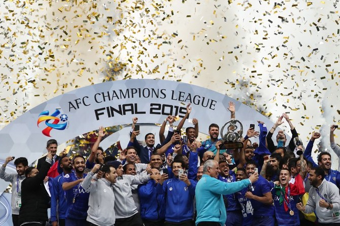 Al-Hilal celebrate following their 2-0 victory in the second leg of the AFC Champions League final football match against Japan’s Urawa Red Diamonds on Nov. 24, 2019. (AFP)