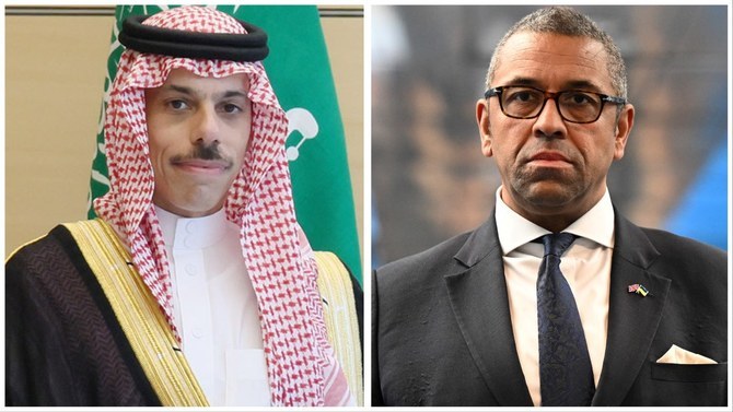 Saudi Foreign Minister Prince Faisal bin Farhan and his British counterpart James Cleverly spoke on the phone on Sunday. (File/SPA/AFP)