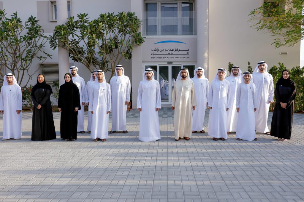 Vice President, Prime Minister and Ruler of Dubai, Sheikh Mohammed bin Rashid Al Maktoum, and Sheikh Hamdan bin Mohammed bin Rashid Al Maktoum, Crown Prince of Dubai and Chairman of Dubai Executive Council at the the Mohammed bin Rashid Space Centre (MBRSC). (Twitter/@wamnews)