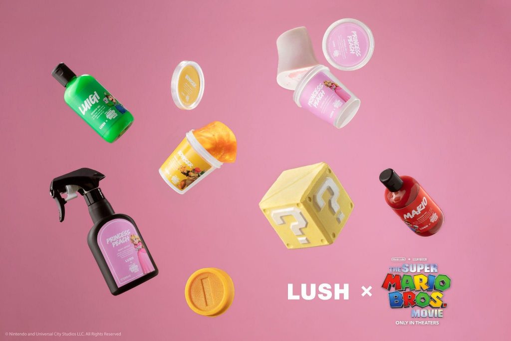 The latest Lush bathing collection was made simultaneously for the upcoming Nintendo + Illumination’s ‘The Super Mario Bros. Movie’ release this month. (Supplied)