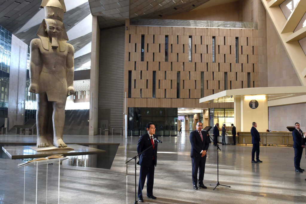 After the visit, Kishida and Madbouly, met with reporters and stated the cultural significance of the museum. (AFP)