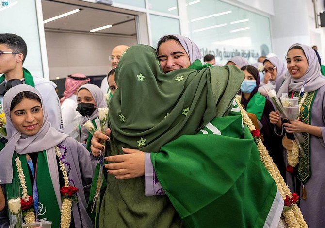 The Saudi science and engineering team arrives in the Kingdom on Sunday after winning 27 awards at the Regeneron ISEF. (SPA)