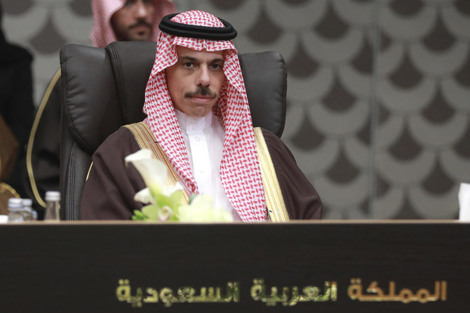 Saudi Arabia’s Foreign Minister Prince Faisal bin Farhan Al-Saud attends a regional consultative meeting in Amman, Jordan on Monday, May 1, 2023. (AP)