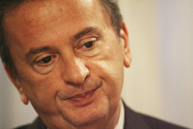 Lebanon's Central Bank governor Riad Salameh grimaces during an interview with AFP at his office in Beirut on Januray 18, 2010. (AFP)
