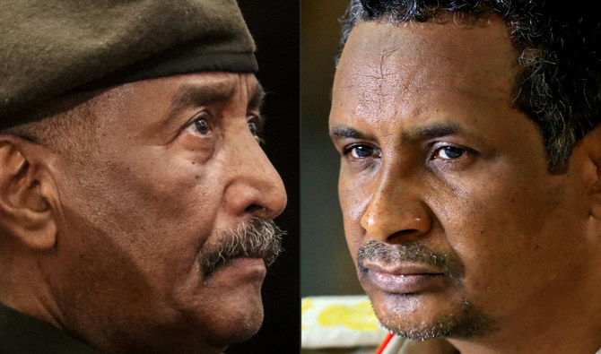Head of Sudan’s military Gen. Abdel-Fattah Burhan, left, and commander of Gen. Mohammed Hamdan Dagalo. (AFP)