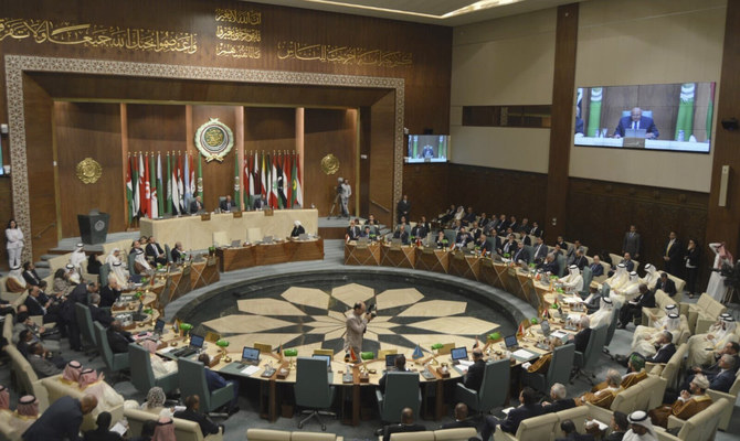 In this photo released by Egypt's Ministry of Foreign Affairs, delegates and foreign ministers of member states convene at the Arab League headquarters in Cairo, Egypt, Sunday, May 7, 2023. (AP)