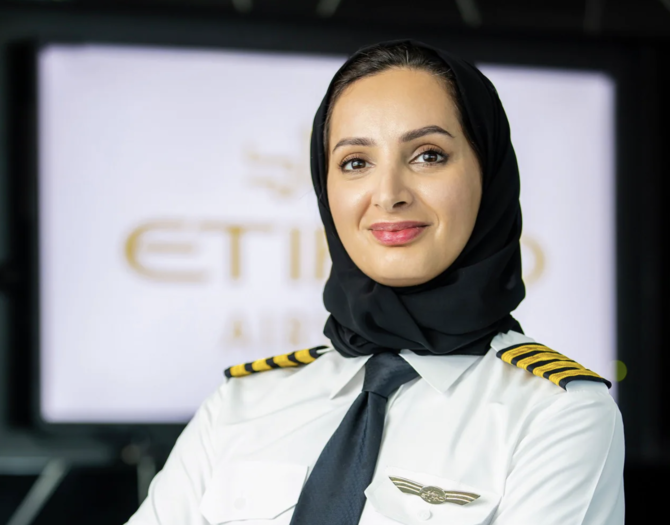 Aisha Al-Mansoori, the UAE’s first female captain at a commercial airline. (Etihad)
