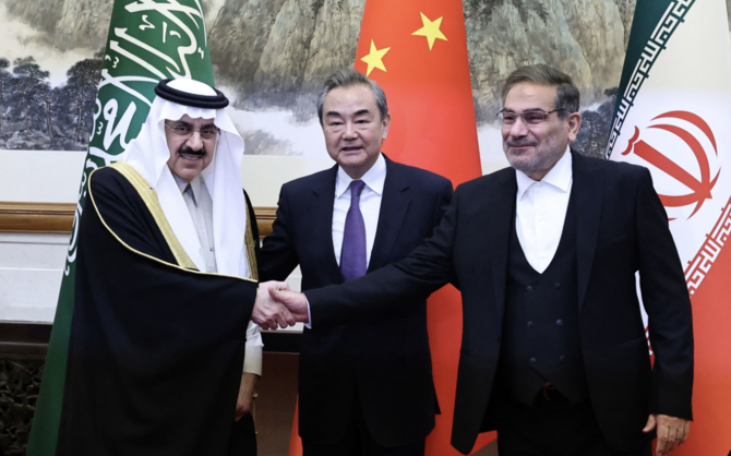 Following Beijing’s success in brokering the Saudi-Iranian diplomatic agreement in March, a sweeping 80 percent of the survey respondents supported a Chinese role in Israeli-Palestinian peace talks. (AFP/File Photo)