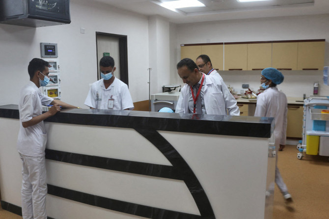Medics work during the inauguration of a refurbished hospital in Aden on May 10, 2023. (AFP)