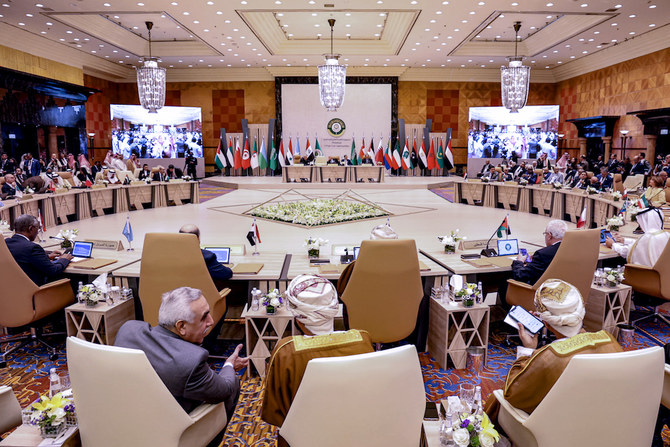 Delegates attend the Arab Foreign Ministers Preparatory Meeting ahead of the 32nd Arab League Summit in Jeddah on May 17, 2023. (AFP)