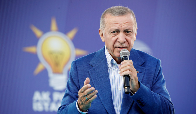 Turkish President Tayyip Erdogan speaks during a rally, ahead of the May 28 presidential runoff vote, in Istanbul, Turkey May 26, 2023. (REUTERS)