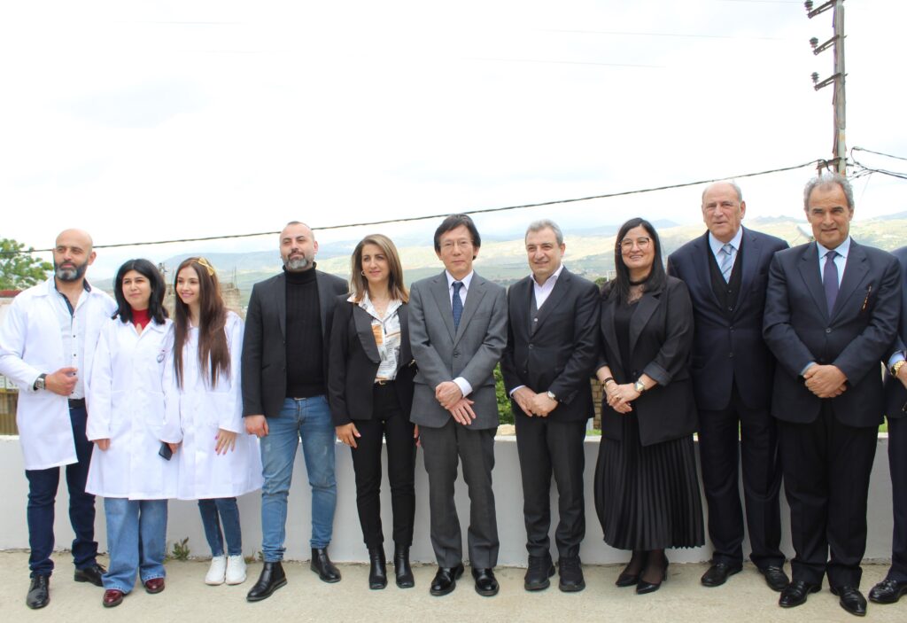 Japanese Ambassador to Lebanon MAGOSHI Masayuki visits the newly equipped blood test laboratory at UPW's medical dispensary in Dahr El Ahmar, Lebanon, April. 28, 2023. (Supplied)