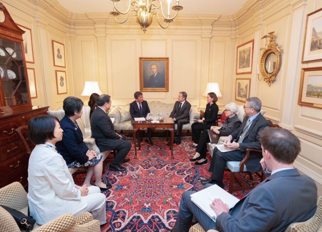 After meeting with Blinken at the Department of State, Motegi told reporters that countries in the Global South are facing different challenges. (Twitter/@moteging)